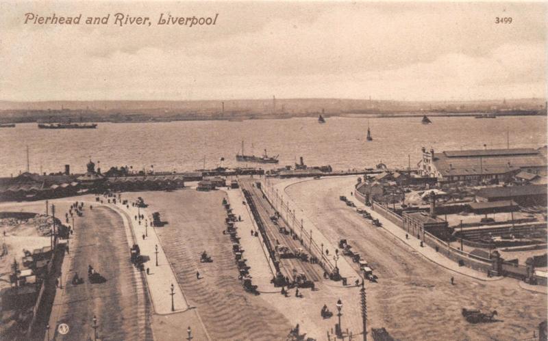 LIVERPOOL ENGLAND UK PIERHEAD AND RIVER-SHIPS-ELEVATED VIEW PHOTO POSTCARD
