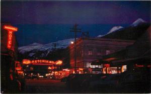 Autos Ketchikan Alaska 1950s Night Neon Roberts postcard 5796