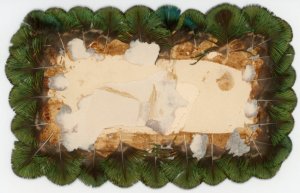 1870s Victorian Nautical Scene Steamship Peacock Feather Border #KT