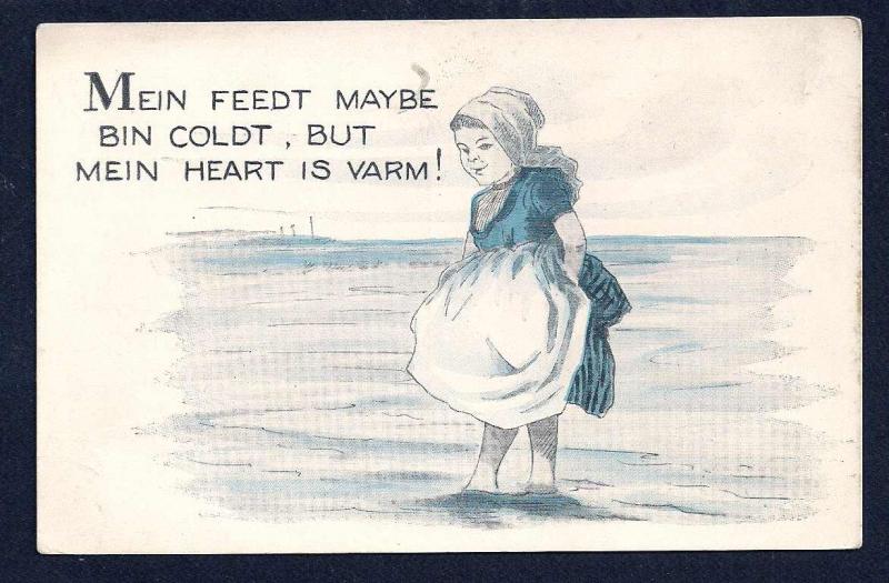 Dutch Girl in Water 'Mein Heart is Varm' unused c1910's