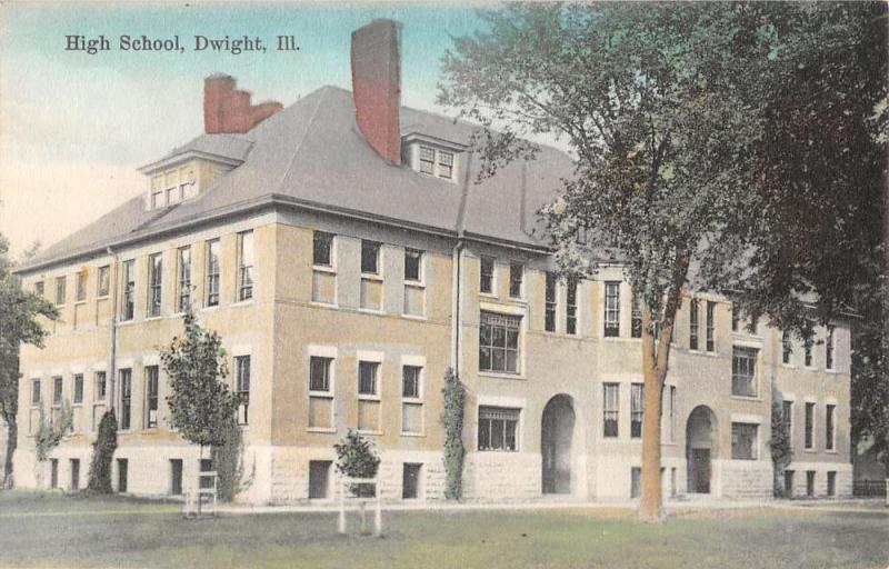 Dwight Illinois High School Street View Antique Postcard K58609