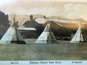 Postcard  RPPC Early View of Teepees at Glacier Park Hotel in Montana.   T7