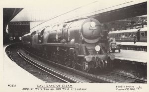 Last Days of Steam. 35004 at Waterloo On 1300 West Of England Train Postcard