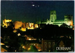 VINTAGE CONTINENTAL SIZE POSTCARD NIGHT VIEW OF THE CASTLE & CATHEDRAL DURHAM UK