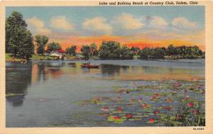 Salem Ohio~Lake & Bathing Beach @ Country Club~Boat on Water~1940s Linen Pc