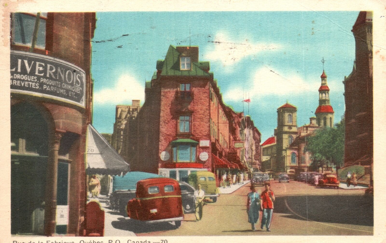 Vintage Postcard 1956 Main Street Road Rue de la Fabrique Lévis Quebec
