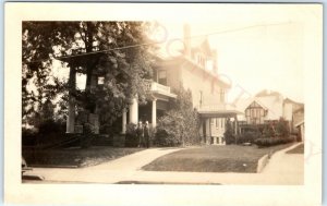 c1940s Fancy House w/ Huge Pillars RPPC Residence Couple Real Photo Postcard A96