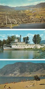 3~Postcards Penticton, BC Canada  AERIAL VIEW~SS SICAMOUS SHIP~SKAHA LAKE BEACH