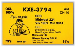 Postcard QSL CB Ham Radio Amateur Card From New Prague Minn. Minnesota KXE-3794