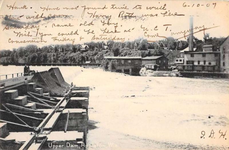 Appleton Wisconsin Upper Dam Waterfront Antique Postcard K84401