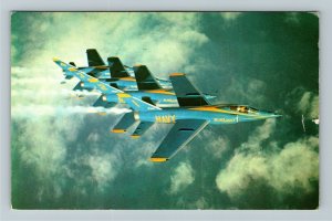 US Air Force Blue Angels Aircraft In Formation Chrome Postcard
