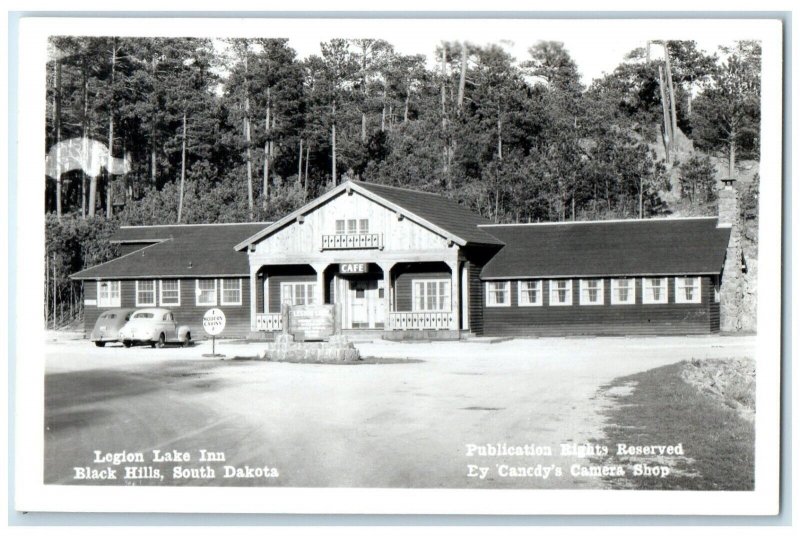 c1950's Legion Lake Inn Motel Cafe Car Black Hills SD RPPC Photo Postcard