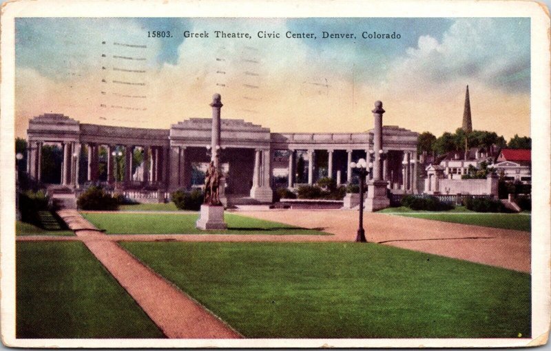 Vtg Denver Colorado CO Greek Theatre Civic Center 1930s Old View Postcard