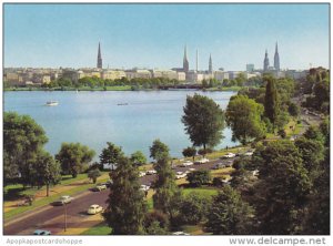 Germany Hamburg Outer Alster Lake And City Skyline