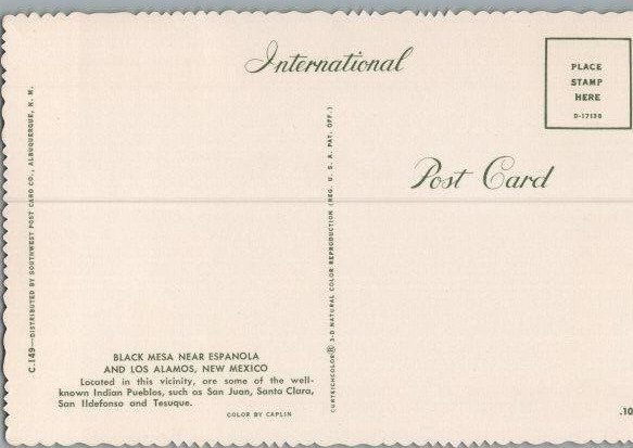 Black Mesa Near Espanola Los Alamos New Mexico Continental Postcard