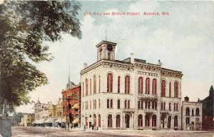 H80/ Madison Wisconsin Postcard c1910 City Hall Mifflin Street Stores 217