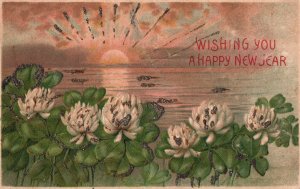 VINTAGE POSTCARD HAPPY NEW YEAR 1908 GLITTER CARD FLAG CANCEL FROM WHEELING W.VA