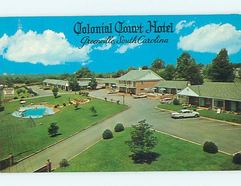 Unused Pre-1980 OLD CARS & COLONIAL COURT MOTEL Greenville SC s6268