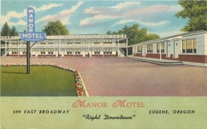 1950s Oregon Eugene Manor Motel roadside Teich Postcard 22-11569