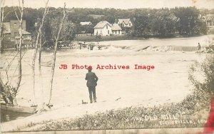 IA, Estherville, Iowa, RPPC, Old Mill Dam, Man Fishing, Houses, Photo