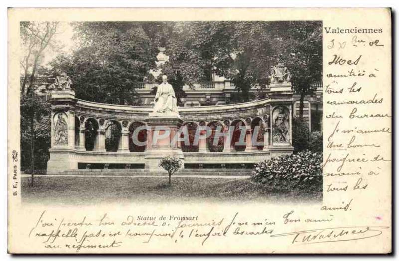 Old Postcard Valenciennes Statue Froissart