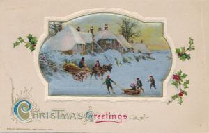Christmas Greetings - Winter Scene Sled Horse Wagon - pm 1912 - John Winsch - DB