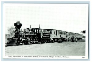 c1940s Early Type Train at Smith Creek Station, Dearborn Michigan MI Postcard