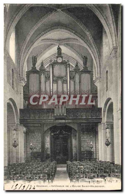 Old Postcard Organ Gournay Interior of & # 39eglise Saint Hildevert