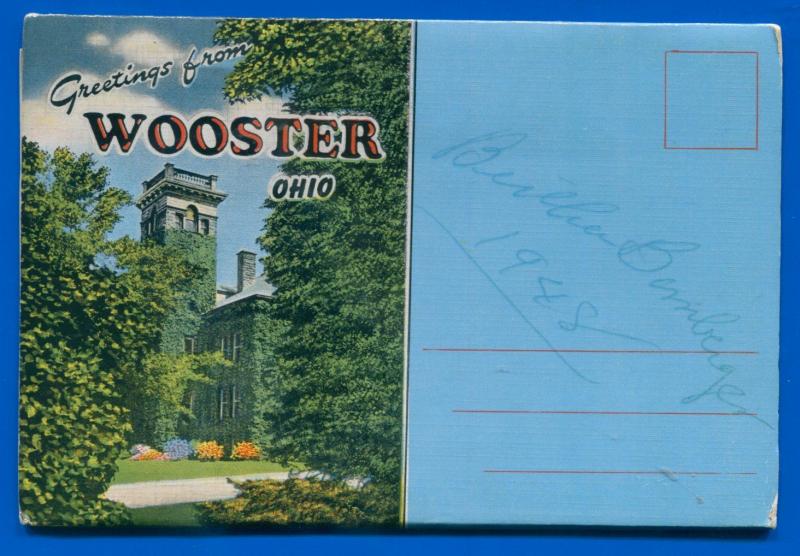 Wooster Ohio oh liberty street Air View 3 bridges travel postcard folder foldout