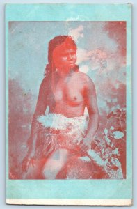 Pretty Woman Postcard Magic Maori New Zealand Double Exposure Half Nude c1905