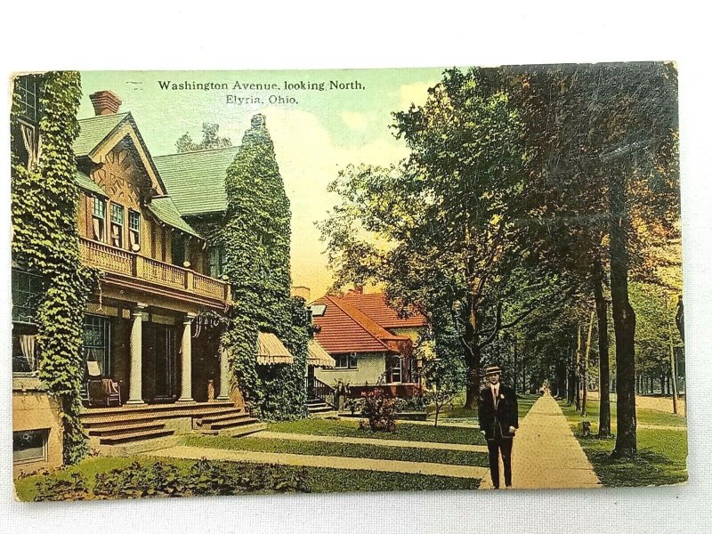 Vintage Postcard 1913 Washington Avenue looking North Elyria OH Ohio 1Cent