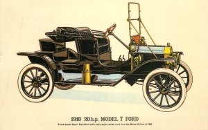 Transportation themed postcard 1910 model T Ford automobile