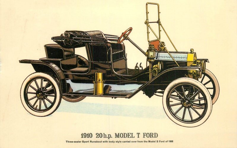 Transportation themed postcard 1910 model T Ford automobile