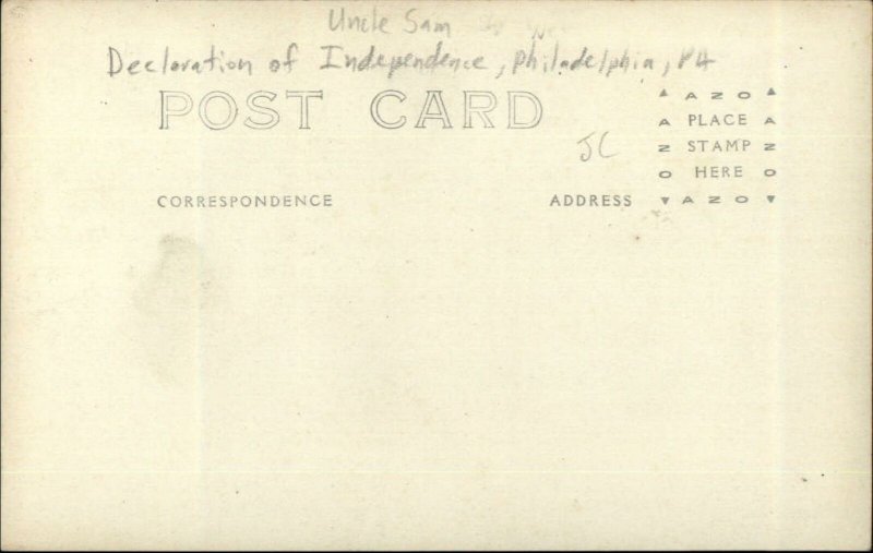 Uncle Sam Declartion Independence Parade Float Philadelphia PA RPPC c1920