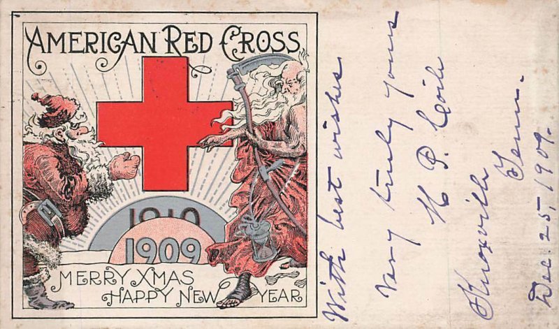 American Red Cross Christmas New Year Santa Claus Father Time 1909 VTG P113