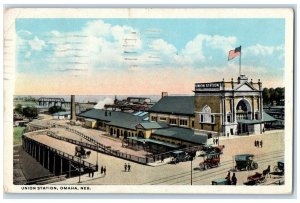 1923 Union Station Exterior Building Classic Cars Street Omaha Nebraska Postcard