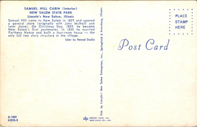 Samuel Hill Cabin New Salem State Park Lincoln's New Salem IL Postcard PC158