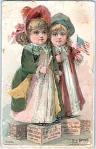 1889 Adorable Twin Girls Victorian Cute Dress American Flag Scotts Emulsion C34