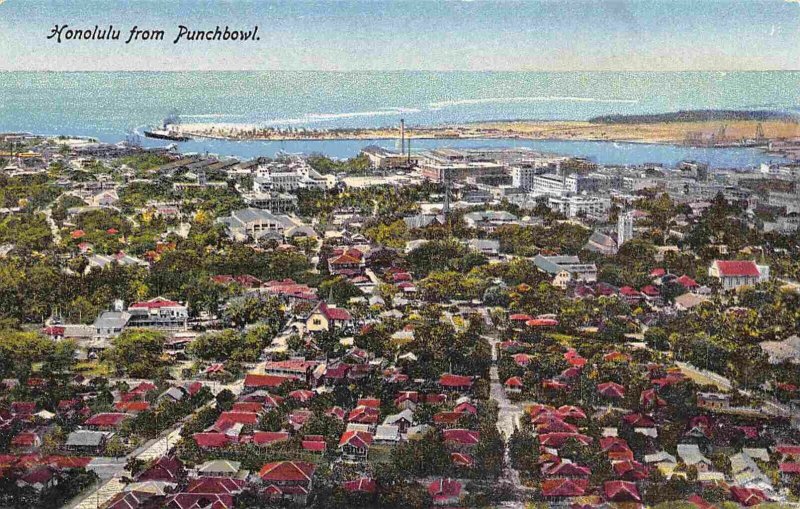 Honolulu Panorama from Punch Bowl Hawaii 1910c postcard
