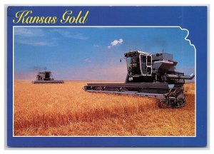 Kansas Gold Postcard Continental View Card Wheat Harvest Combines 