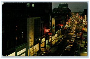 1969 King Street West from Queen Street at Night Kitchener Canada Postcard