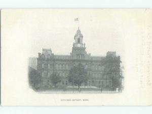 Unused Pre-1907 CITY HALL Detroit Michigan MI Q1488