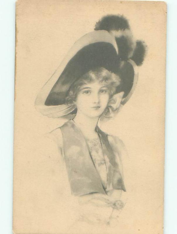 Pre-Linen Fashion PRETTY GIRL WEARING BIG HAT AB7538