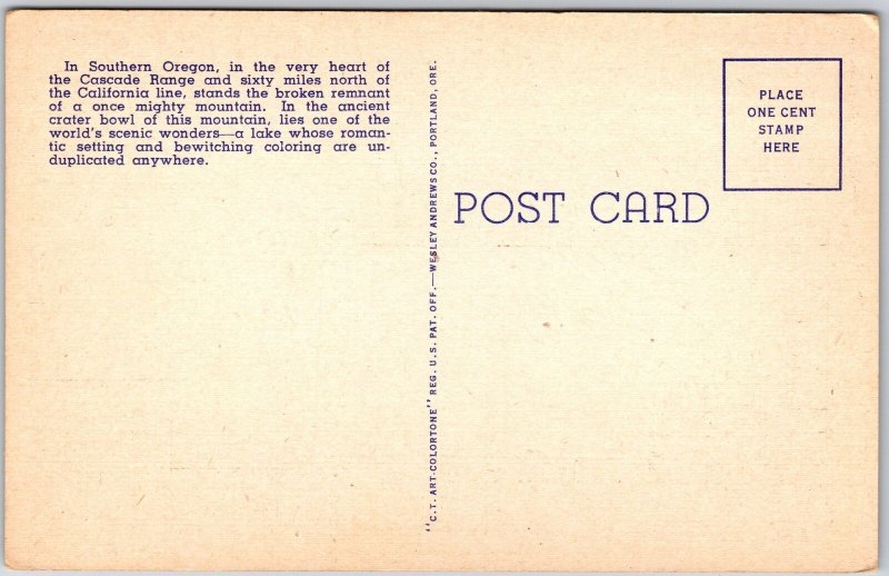 Crater Lake National Park Oregon Cascade Range Scenic Mountain Postcard 