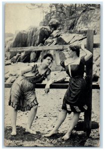 c1910's Rail Birds Pretty Women Bathing Beauties Beach Swimwear Antique Postcard