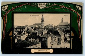 Crossen an der Elster Germany Postcard St. Mary's Church Town Hall c1930's