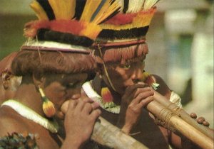 brazil, Xingu Native Indians, Kamaiurá Uruá Flutes (1980s) Postcard