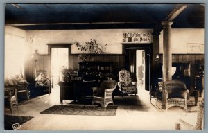Postcard RPPC c1932 Orchard Lake MI Holiday House Guest House Common Room View