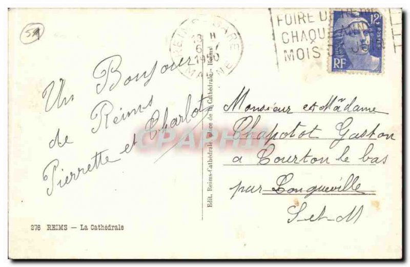 Old Postcard Reims cathedral
