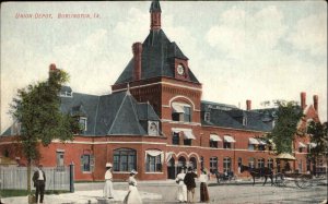 Burlington Iowa IA Train Station Depot c1910s Postcard